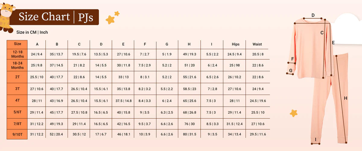 PJ Size Chart