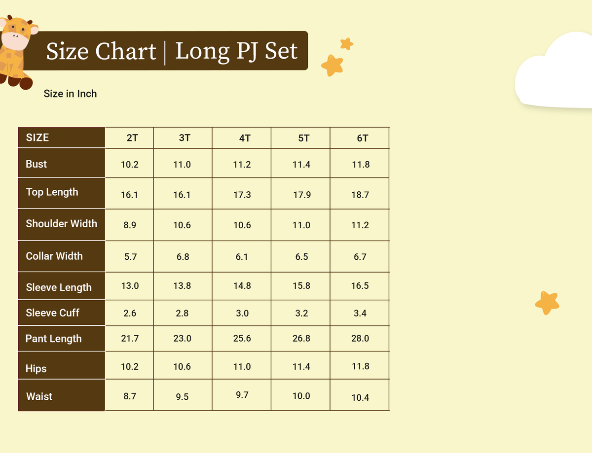 PJ Size Chart