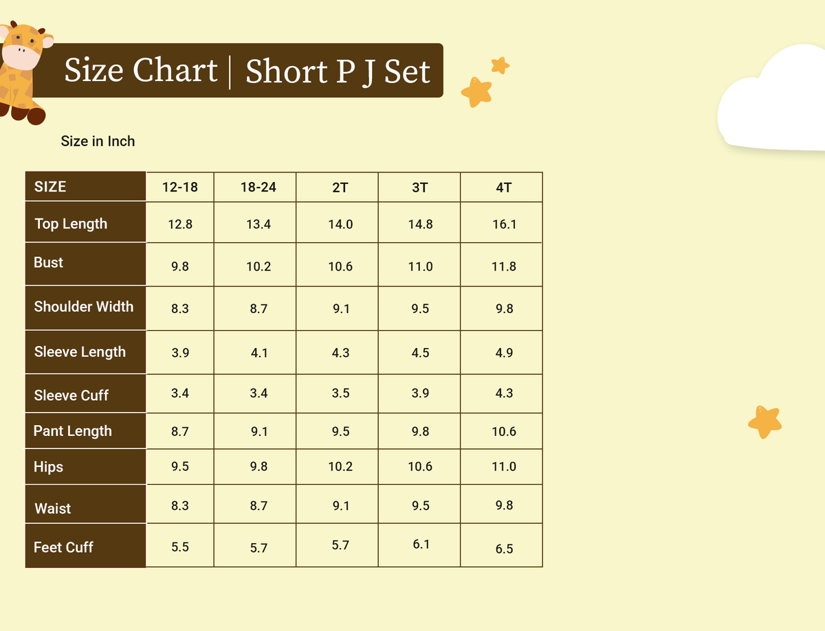 PJ Size Chart