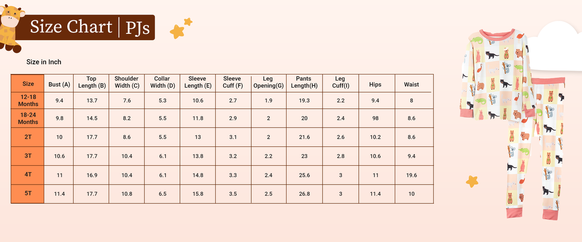 PJ Size Chart