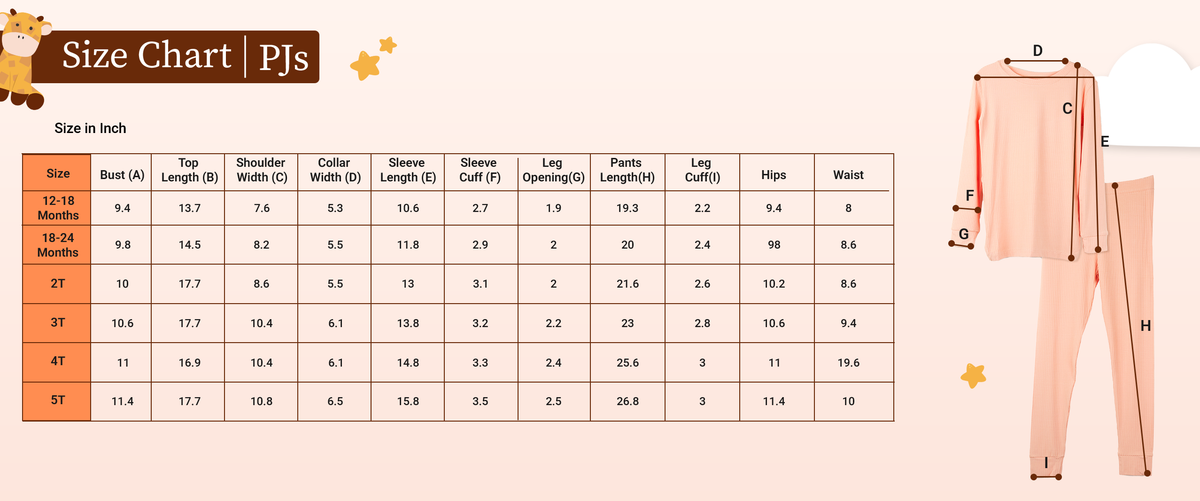PJ Size Chart